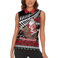 New Zealand Kiwi Santa Christmas Women Sleeveless Polo Shirt He Wairua Kirihimete LT9 - Polynesian Pride