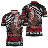 New Zealand Kiwi Santa Christmas Zipper Polo Shirt He Wairua Kirihimete LT9 - Polynesian Pride