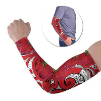 Personalised New Zealand Koru Pohutukawa Arm Sleeves Meri Kirihimete Aroha for Christmas LT9 Set of 2 Red - Polynesian Pride