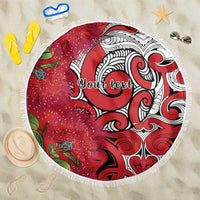 Personalised New Zealand Koru Pohutukawa Beach Blanket Meri Kirihimete Aroha for Christmas LT9 One Size 150cm Red - Polynesian Pride
