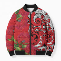 Personalised New Zealand Koru Pohutukawa Bomber Puffer Jacket Meri Kirihimete Aroha for Christmas LT9 Unisex Red - Polynesian Pride