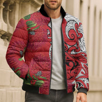 Personalised New Zealand Koru Pohutukawa Bomber Puffer Jacket Meri Kirihimete Aroha for Christmas LT9 - Polynesian Pride