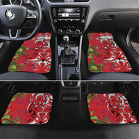 Personalised New Zealand Koru Pohutukawa Car Mats Meri Kirihimete Aroha for Christmas LT9 Set 4pcs Red - Polynesian Pride