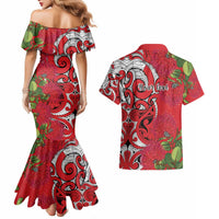 Personalised New Zealand Koru Pohutukawa Couples Matching Mermaid Dress and Hawaiian Shirt Meri Kirihimete Aroha for Christmas LT9 - Polynesian Pride