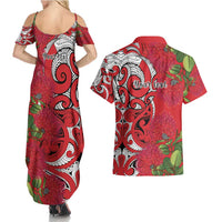 Personalised New Zealand Koru Pohutukawa Couples Matching Summer Maxi Dress and Hawaiian Shirt Meri Kirihimete Aroha for Christmas LT9 - Polynesian Pride