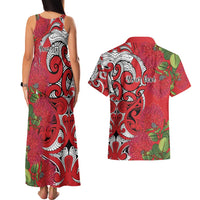 Personalised New Zealand Koru Pohutukawa Couples Matching Tank Maxi Dress and Hawaiian Shirt Meri Kirihimete Aroha for Christmas LT9 - Polynesian Pride