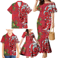 Personalised New Zealand Koru Pohutukawa Family Matching Mermaid Dress and Hawaiian Shirt Meri Kirihimete Aroha for Christmas LT9 - Polynesian Pride