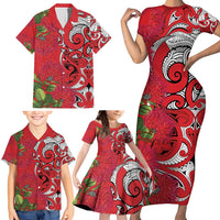 Personalised New Zealand Koru Pohutukawa Family Matching Short Sleeve Bodycon Dress and Hawaiian Shirt Meri Kirihimete Aroha for Christmas LT9 - Polynesian Pride