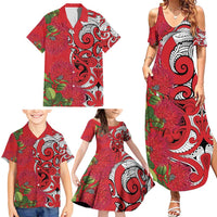 Personalised New Zealand Koru Pohutukawa Family Matching Summer Maxi Dress and Hawaiian Shirt Meri Kirihimete Aroha for Christmas LT9 - Polynesian Pride