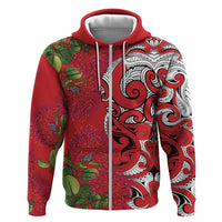 Personalised New Zealand Koru Pohutukawa Hoodie Meri Kirihimete Aroha for Christmas LT9 Zip Hoodie Red - Polynesian Pride