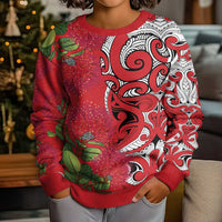 Personalised New Zealand Koru Pohutukawa Kid Ugly Christmas Sweater Meri Kirihimete Aroha for Christmas LT9 - Polynesian Pride