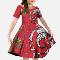 Personalised New Zealand Koru Pohutukawa Kid Short Sleeve Dress Meri Kirihimete Aroha for Christmas LT9 KID Red - Polynesian Pride