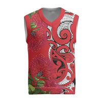Personalised New Zealand Koru Pohutukawa Christmas Knitted V-Neck Vest Meri Kirihimete Aroha for Christmas LT9 Red - Polynesian Pride