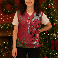 Personalised New Zealand Koru Pohutukawa Christmas Knitted V-Neck Vest Meri Kirihimete Aroha for Christmas LT9 - Polynesian Pride
