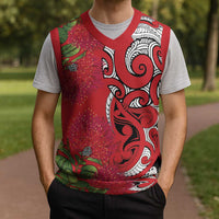 Personalised New Zealand Koru Pohutukawa Christmas Knitted V-Neck Vest Meri Kirihimete Aroha for Christmas LT9 - Polynesian Pride