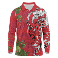 Personalised New Zealand Koru Pohutukawa Long Sleeve Polo Shirt Meri Kirihimete Aroha for Christmas LT9 Red - Polynesian Pride