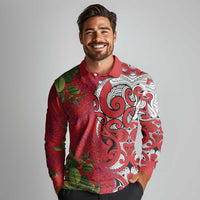 Personalised New Zealand Koru Pohutukawa Long Sleeve Polo Shirt Meri Kirihimete Aroha for Christmas LT9 - Polynesian Pride