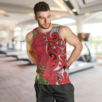 Personalised New Zealand Koru Pohutukawa Men Tank Top Meri Kirihimete Aroha for Christmas LT9 Red - Polynesian Pride