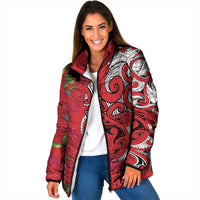 Personalised New Zealand Koru Pohutukawa Padded Jacket Meri Kirihimete Aroha for Christmas LT9 Women Red - Polynesian Pride