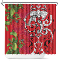 Personalised New Zealand Koru Pohutukawa Shower Curtain Meri Kirihimete Aroha for Christmas LT9 Red - Polynesian Pride