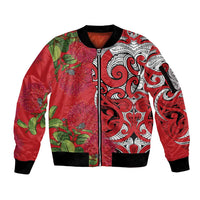 Personalised New Zealand Koru Pohutukawa Sleeve Zip Bomber Jacket Meri Kirihimete Aroha for Christmas LT9 Unisex Red - Polynesian Pride