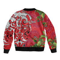 Personalised New Zealand Koru Pohutukawa Sleeve Zip Bomber Jacket Meri Kirihimete Aroha for Christmas LT9 - Polynesian Pride
