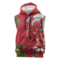 Personalised New Zealand Koru Pohutukawa Sleeveless Hoodie Meri Kirihimete Aroha for Christmas LT9 Red - Polynesian Pride