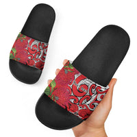 Personalised New Zealand Koru Pohutukawa Slide Sandals Meri Kirihimete Aroha for Christmas LT9 - Polynesian Pride
