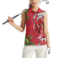 Personalised New Zealand Koru Pohutukawa Women Sleeveless Polo Shirt Meri Kirihimete Aroha for Christmas LT9 - Polynesian Pride