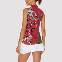 Personalised New Zealand Koru Pohutukawa Women Sleeveless Polo Shirt Meri Kirihimete Aroha for Christmas LT9 - Polynesian Pride