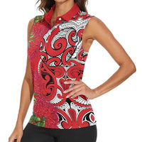 Personalised New Zealand Koru Pohutukawa Women Sleeveless Polo Shirt Meri Kirihimete Aroha for Christmas LT9 - Polynesian Pride