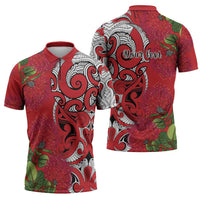 Personalised New Zealand Koru Pohutukawa Zipper Polo Shirt Meri Kirihimete Aroha for Christmas LT9 - Polynesian Pride