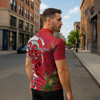 Personalised New Zealand Koru Pohutukawa Zipper Polo Shirt Meri Kirihimete Aroha for Christmas LT9 - Polynesian Pride