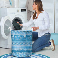 Hawaiian Hibiscus Honu Laundry Basket Blue Mele Kalikimaka Palaka Spirit - Polynesian Pride