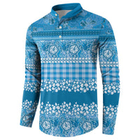 Hawaiian Hibiscus Honu Button Sweatshirt Blue Mele Kalikimaka Palaka Spirit - Polynesian Pride