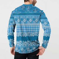 Hawaiian Hibiscus Honu Button Sweatshirt Blue Mele Kalikimaka Palaka Spirit - Polynesian Pride