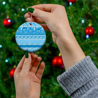 Hawaiian Hibiscus Honu Ceramic Ornament Blue Mele Kalikimaka Palaka Spirit - Polynesian Pride