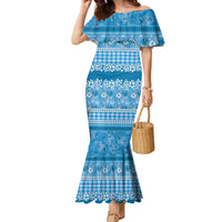 Hawaiian Hibiscus Honu Family Matching Mermaid Dress and Hawaiian Shirt Blue Mele Kalikimaka Palaka Spirit LT9 Blue - Polynesian Pride