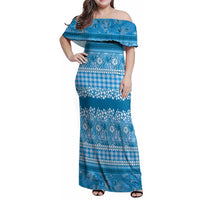 Hawaiian Hibiscus Honu Family Matching Off Shoulder Maxi Dress and Hawaiian Shirt Blue Mele Kalikimaka Palaka Spirit LT9 Blue - Polynesian Pride