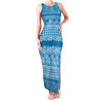 Hawaiian Hibiscus Honu Family Matching Tank Maxi Dress and Hawaiian Shirt Blue Mele Kalikimaka Palaka Spirit LT9 Blue - Polynesian Pride