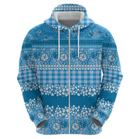 Hawaiian Hibiscus Honu Hoodie Blue Mele Kalikimaka Palaka Spirit - Polynesian Pride