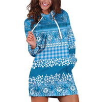 Hawaiian Hibiscus Honu Hoodie Dress Blue Mele Kalikimaka Palaka Spirit LT9 Blue - Polynesian Pride