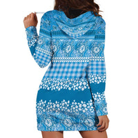Hawaiian Hibiscus Honu Hoodie Dress Blue Mele Kalikimaka Palaka Spirit LT9 - Polynesian Pride