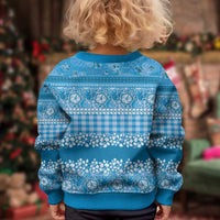 Hawaiian Hibiscus Honu Kid Ugly Christmas Sweater Blue Mele Kalikimaka Palaka Spirit - Polynesian Pride
