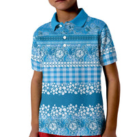 Hawaiian Hibiscus Honu Kid Polo Shirt Blue Mele Kalikimaka Palaka Spirit LT9 Kid Blue - Polynesian Pride