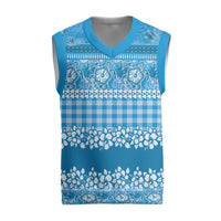 Hawaiian Hibiscus Honu Christmas Knitted V-Neck Vest Blue Mele Kalikimaka Palaka Spirit LT9 Blue - Polynesian Pride