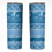 Hawaiian Hibiscus Honu Skinny Tumbler Blue Mele Kalikimaka Palaka Spirit LT9 Blue - Polynesian Pride