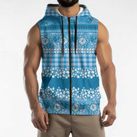 Hawaiian Hibiscus Honu Sleeveless Zip Hoodie Blue Mele Kalikimaka Palaka Spirit LT9 - Polynesian Pride