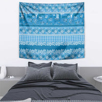 Hawaiian Hibiscus Honu Tapestry Blue Mele Kalikimaka Palaka Spirit - Polynesian Pride
