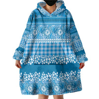 Hawaiian Hibiscus Honu Wearable Blanket Hoodie Blue Mele Kalikimaka Palaka Spirit LT9 - Polynesian Pride